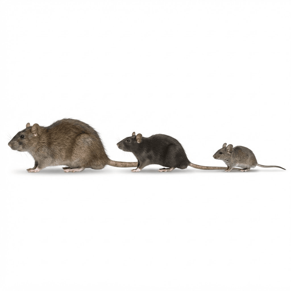 Planche naturaliste réaliste représentant un rat brun et une souris, style gravure entomologiste.